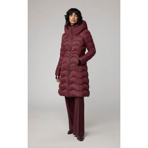 SOIA & KYO‎ Lita-V Sustainable Lightweight Down Coat in Merlot - Size Large